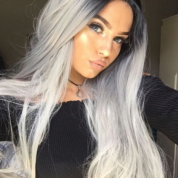 22” Ombre Black Gray Lace Front Wig *NEW*